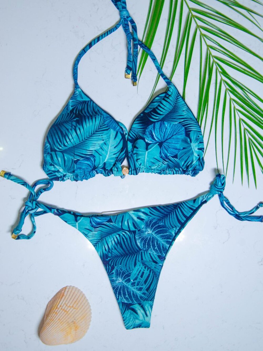 Rio Açu Brazilian Reversible Triangle Bikini Set | Blue | Size L | NWT | UPF 50+